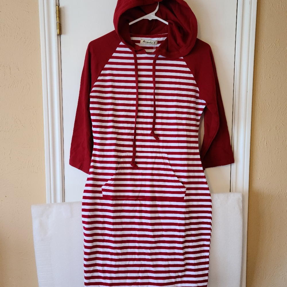 Moyabo Red Striped Cotton Dress with hood